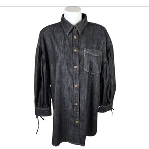 Lauren Ralph Lauren Black Label Denim Blouson Sleeve Top Black Size Large